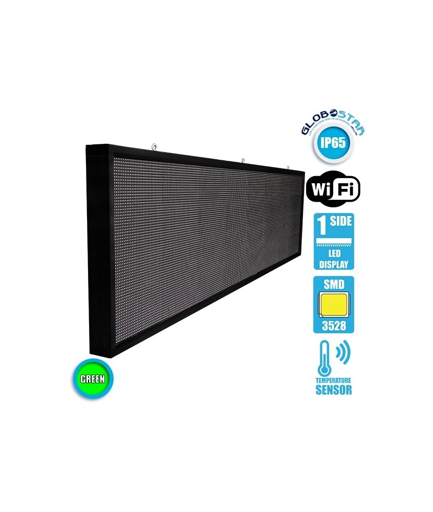 GLOBOSTAR® DISPLAY 90292 Κυλιόμενη Ψηφιακή Επιγραφή P10 Μονής Όψης LED AC 220-240V Αδιάβροχο IP65 Πράσινο - WiFi Control μέσω FK APP - Αισθητήρας Θερμοκρασίας & Υγρασίας - Μ264 x Π9 x Υ72cm - 2 Χρόνια Εγγύηση